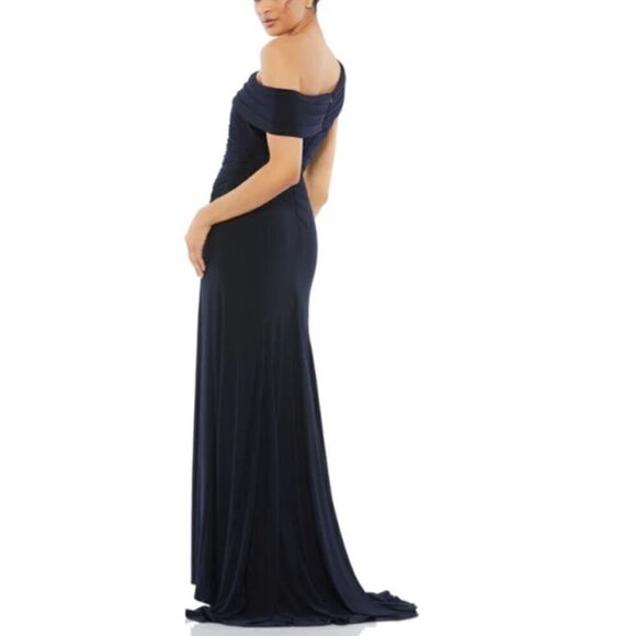 Mac Duggal Ieena 26517 Dress Foldover Off-The-Shoulder Slit Gown Navy Sz 12 NWT - Picture 4 of 9